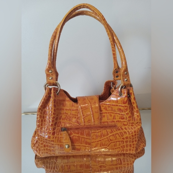 Michael Rome Hobo Leather Orange Crocodile-Embossed Handbag - Picture 4 of 14